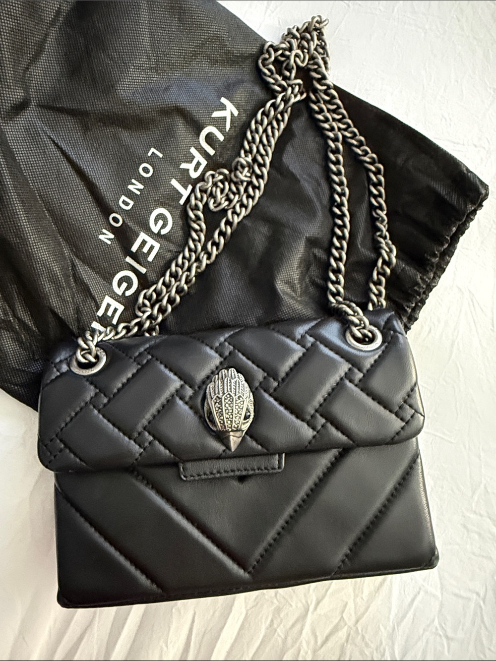 Kurt Geiger Black Quilted Leather Shoulder Bag with Chain Strap